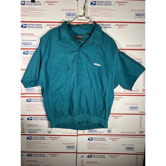 Members Only Other - Vintage 70s 80s Members Only Polo Big 2X Shirt‎ Teal Green Banded Bottom Disco